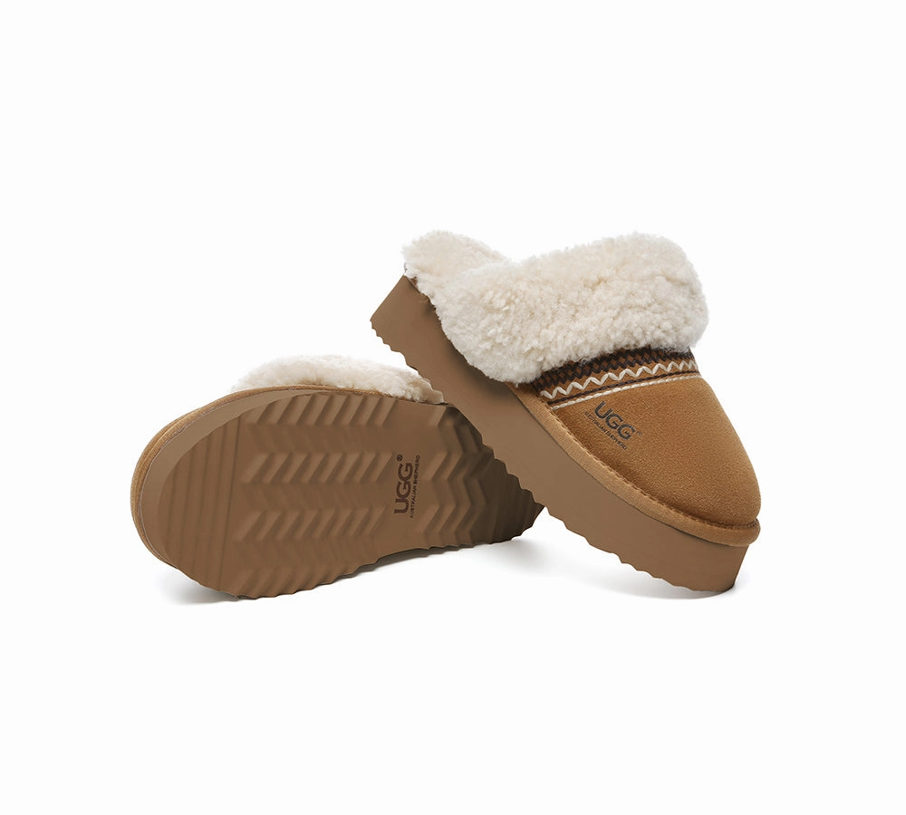 AUSTRALIAN SHEPHERD UGG Slippers Sheepskin Wool Knitted Platform Isle Pattern For Knit Slippers