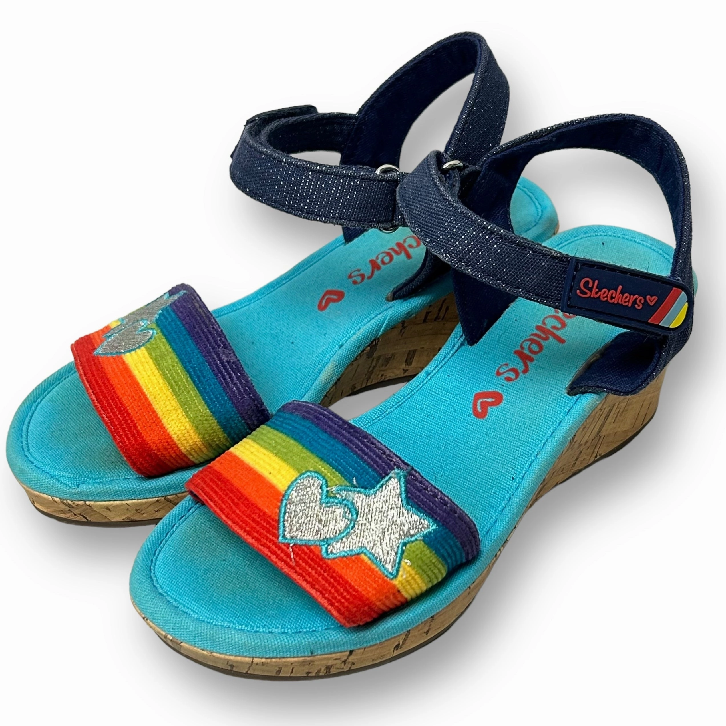 Sandals All Inclusive Bahamas Skechers Sandals Girls Size 12 Rainbow and Stars Cork Wedge Heel Shoes