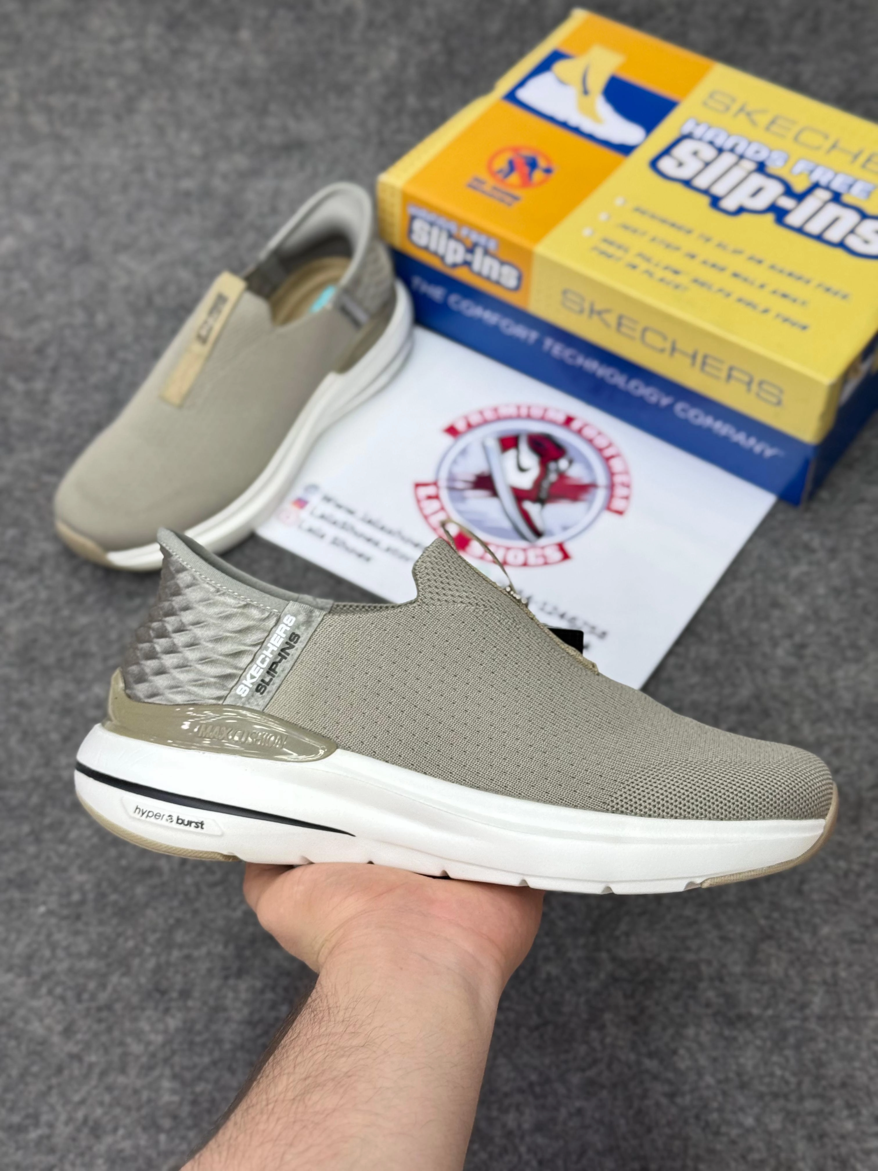 5 Running Shoes Skechers Slip-ins: Max Cushioning Hyper Burst Khaki white, Air-Cooled Memory Foam