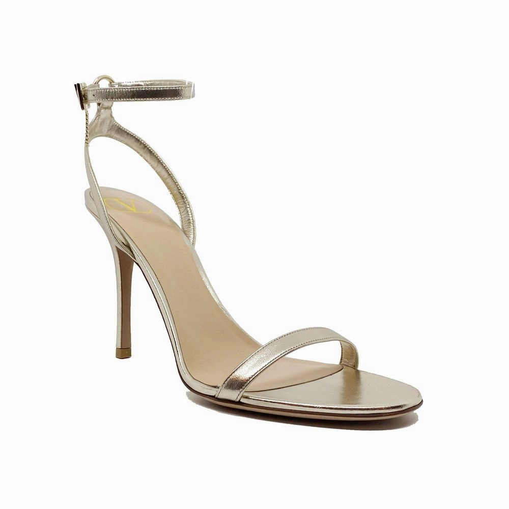 Big Toe Sandals Valentino Garavani Gold Leather Stiletto Heel Sandals