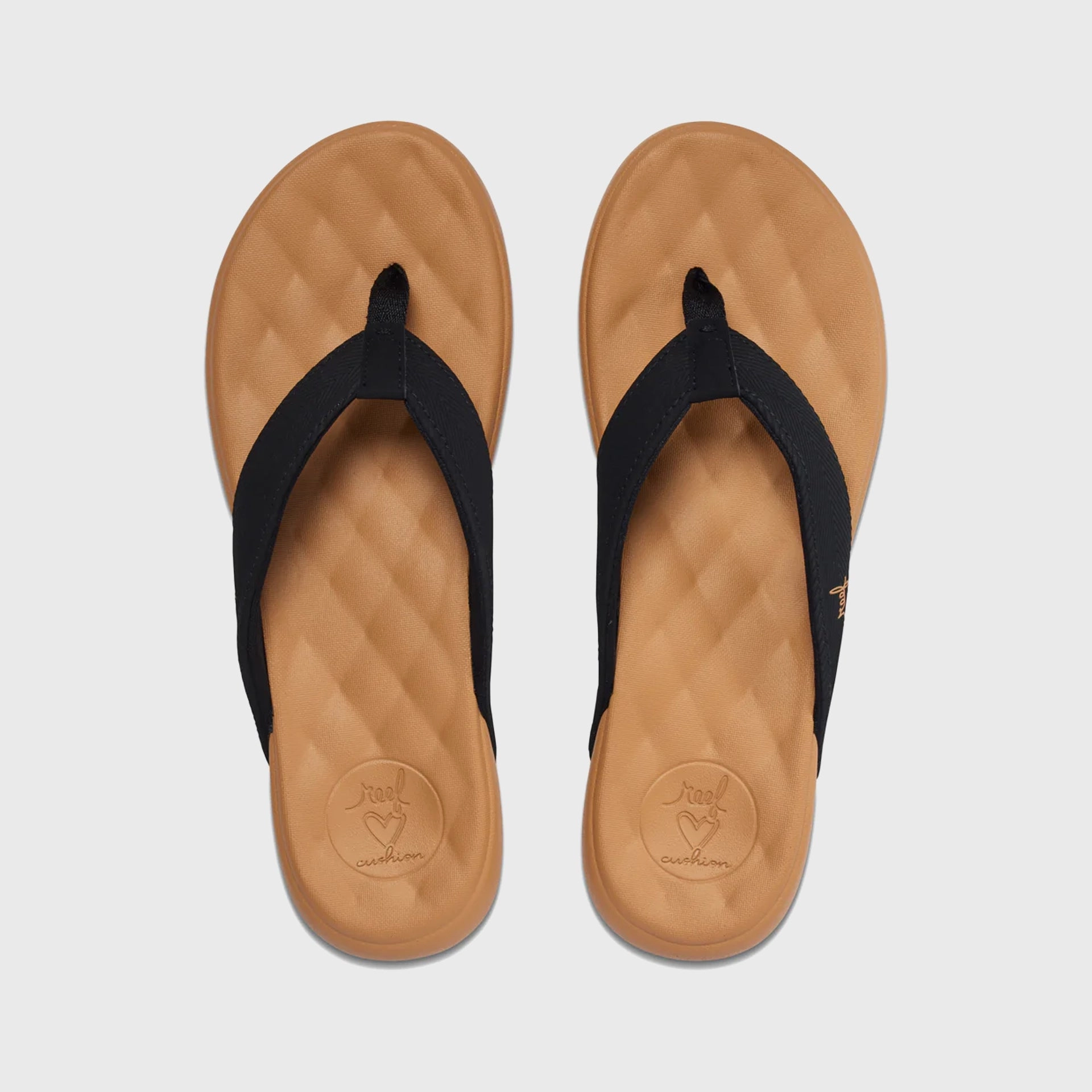 Reef Womens Cushion Harmony Flip Flops - Black/Tan Biodegradable Flip Flops