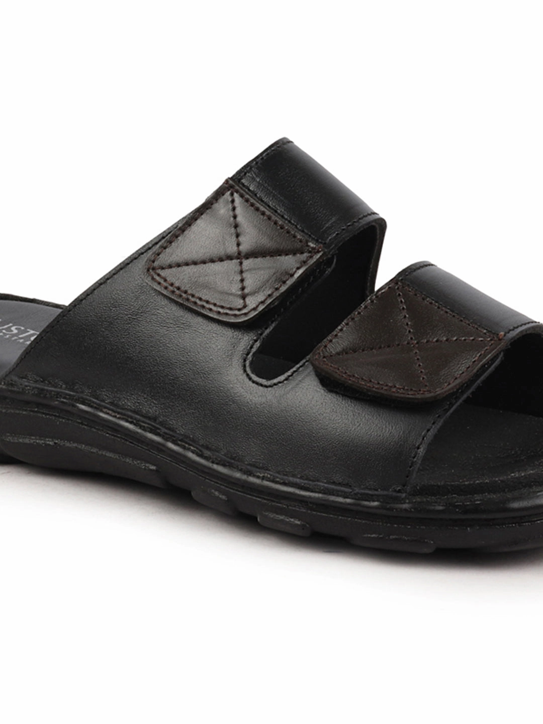 Gangster Slippers Men Black Brown Genuine Leather Adjustable Velcro Strap Broad Feet Open Toe Suede Leather Insole Slippers