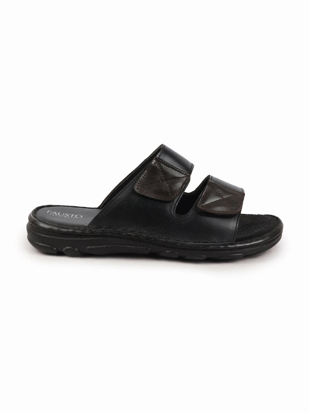 Men Black Brown Genuine Leather Adjustable Velcro Strap Broad Feet Open Toe Suede Leather Insole Slippers Toddler Slides