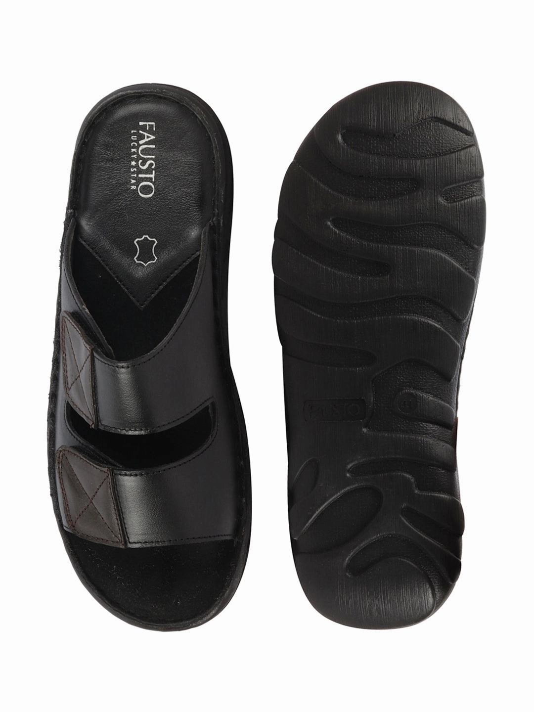 Men Black Brown Genuine Leather Adjustable Velcro Strap Broad Feet Open Toe Suede Leather Insole Slippers Printed Slides