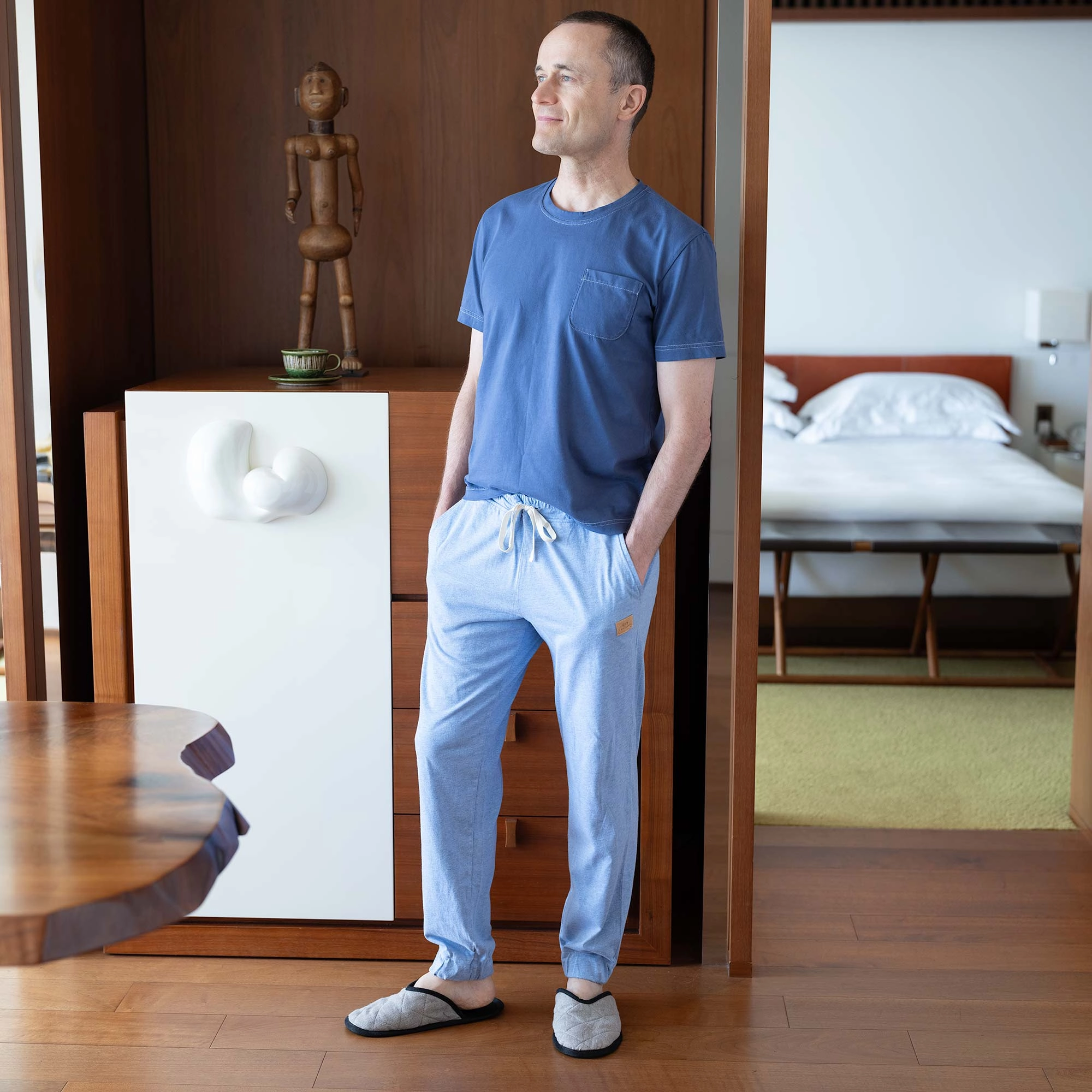 Slides Slate Marine LUGANO Glue-free Organic Linen House Shoes Slippers (OC Thread, OC Fleece Lining, Elastic-Free, Synthetic-Free) (100% Biodegradable)