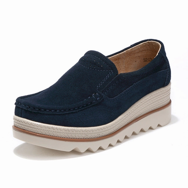 STQ 2018 Autumn women flats shoes platform sneakers shoes leather suede casual shoes