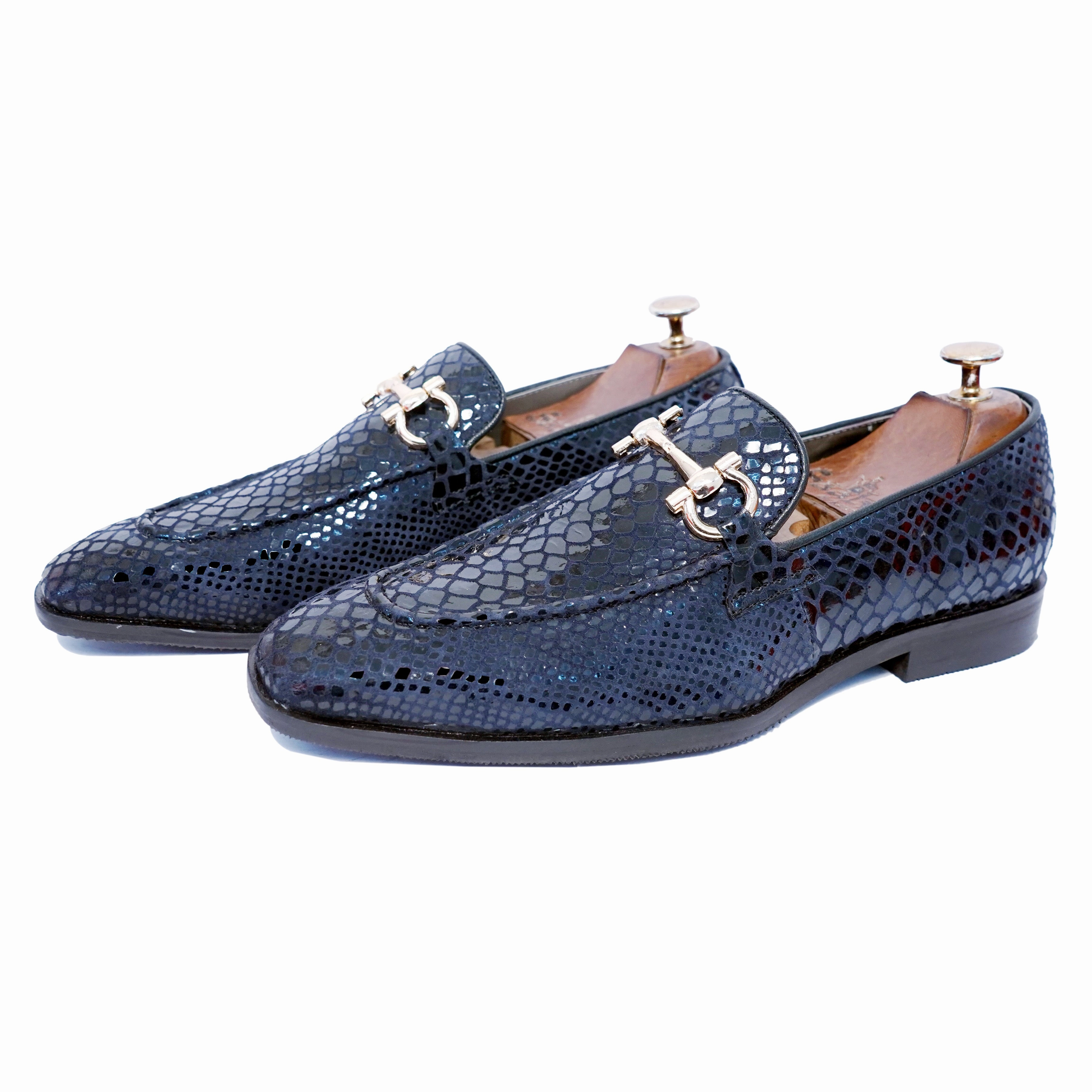 Jewelled Loafers Snake Foil Loafers - Blue