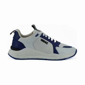 Versace Elegant Blue and White Leather Sneakers Run Sneakers