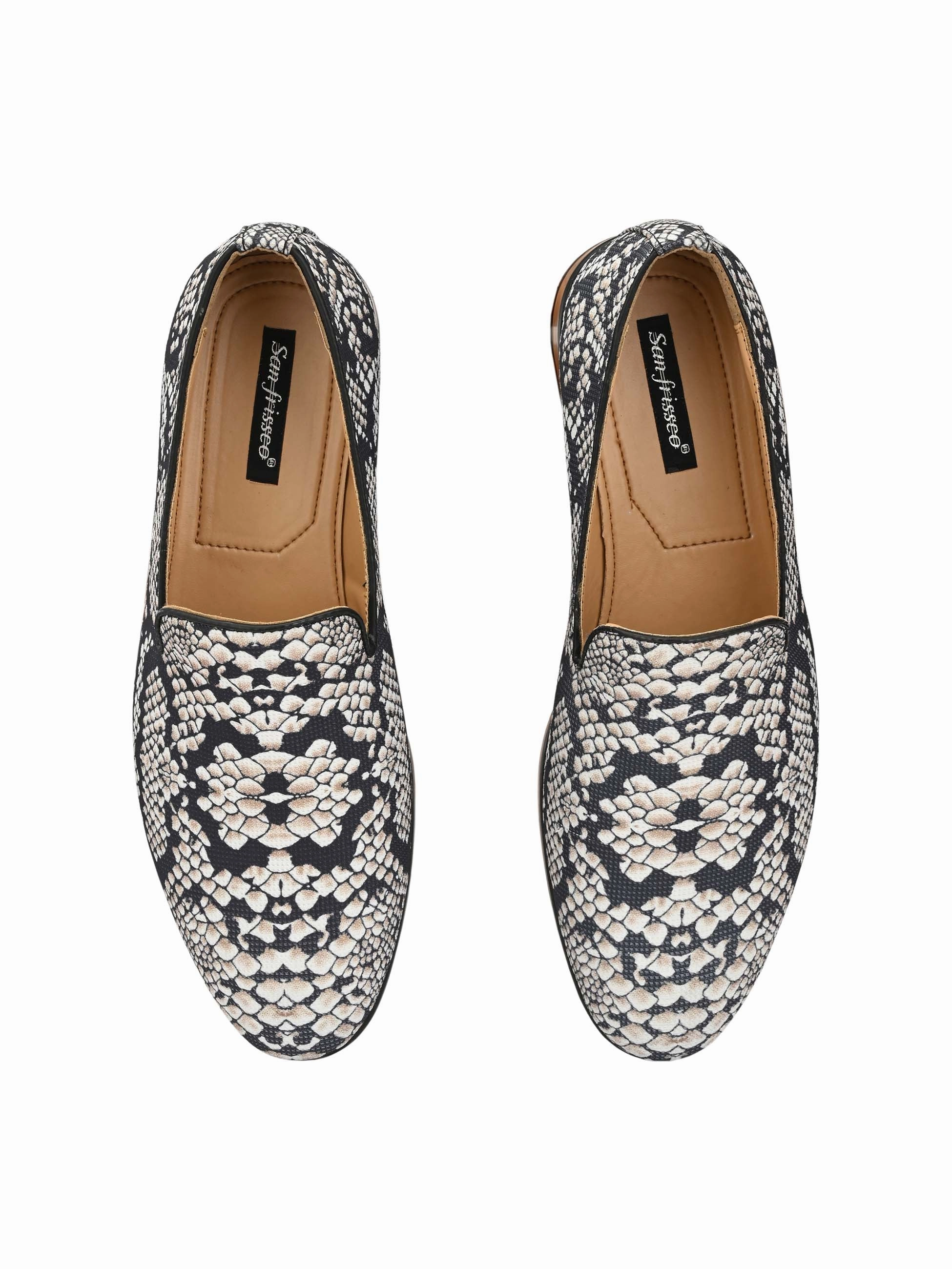 Suede Leather Loafers Snake Print Loafers