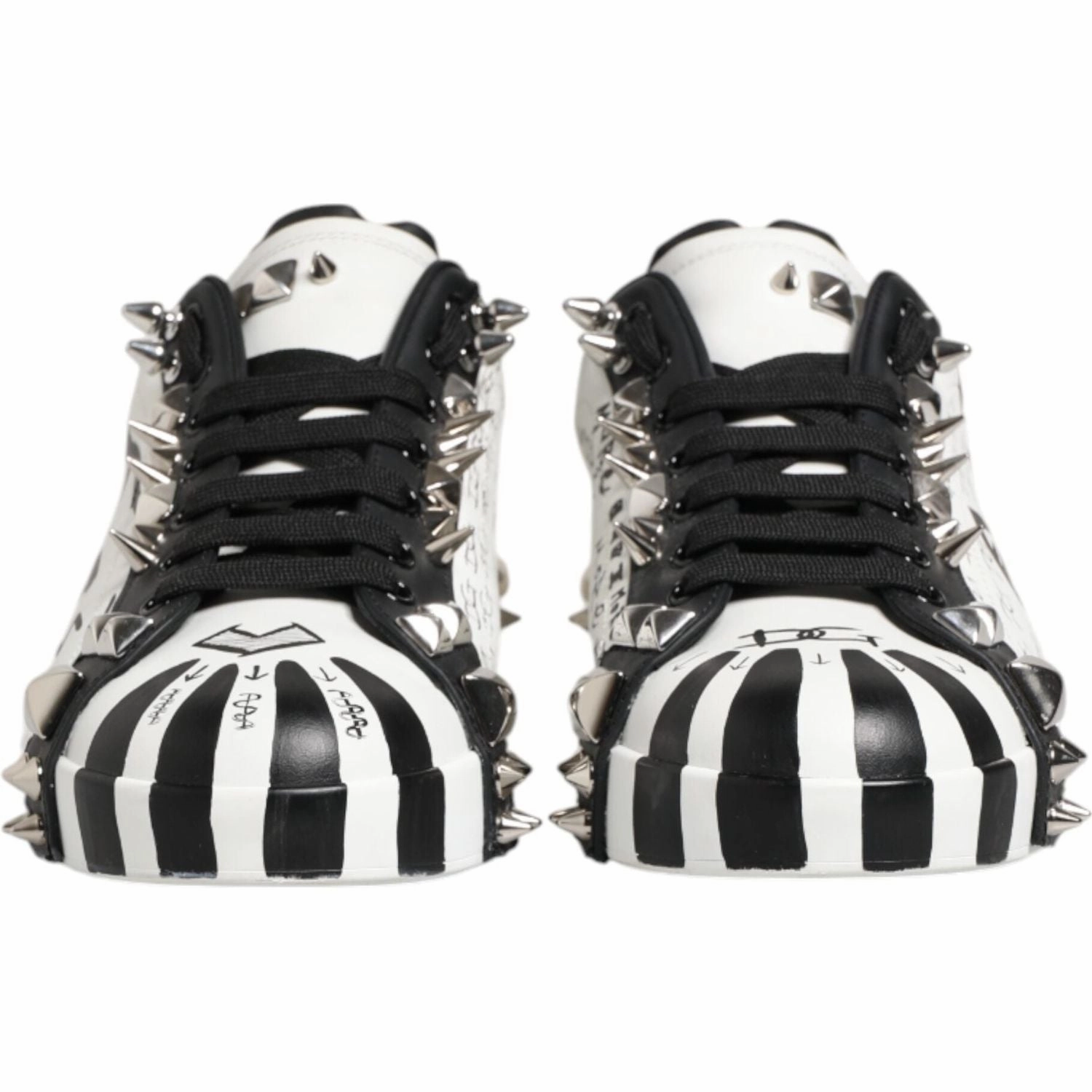 Sneakers With A Suit Dolce & Gabbana Black White Studded Low Top Sneakers Shoes