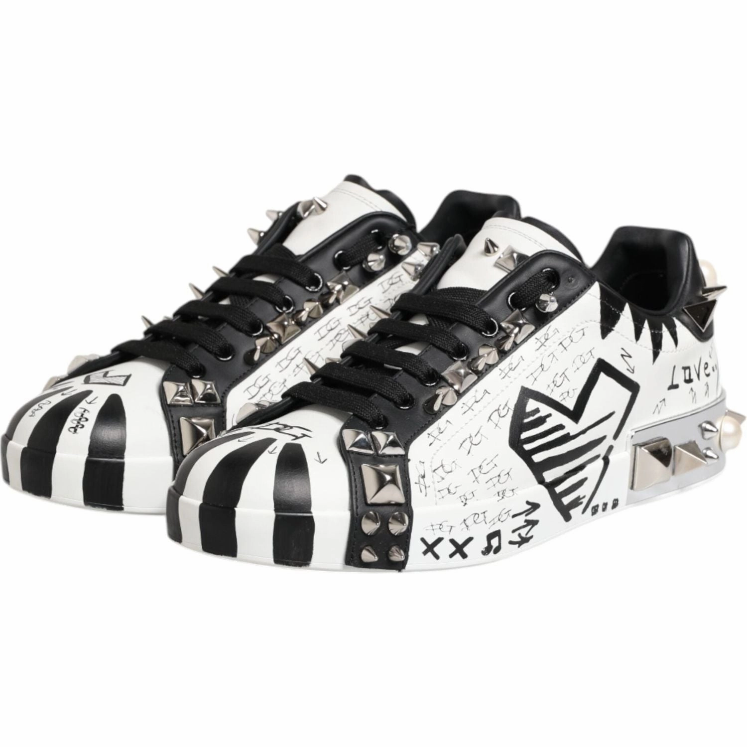 Dolce & Gabbana Black White Studded Low Top Sneakers Shoes Tough Mudder Sneakers