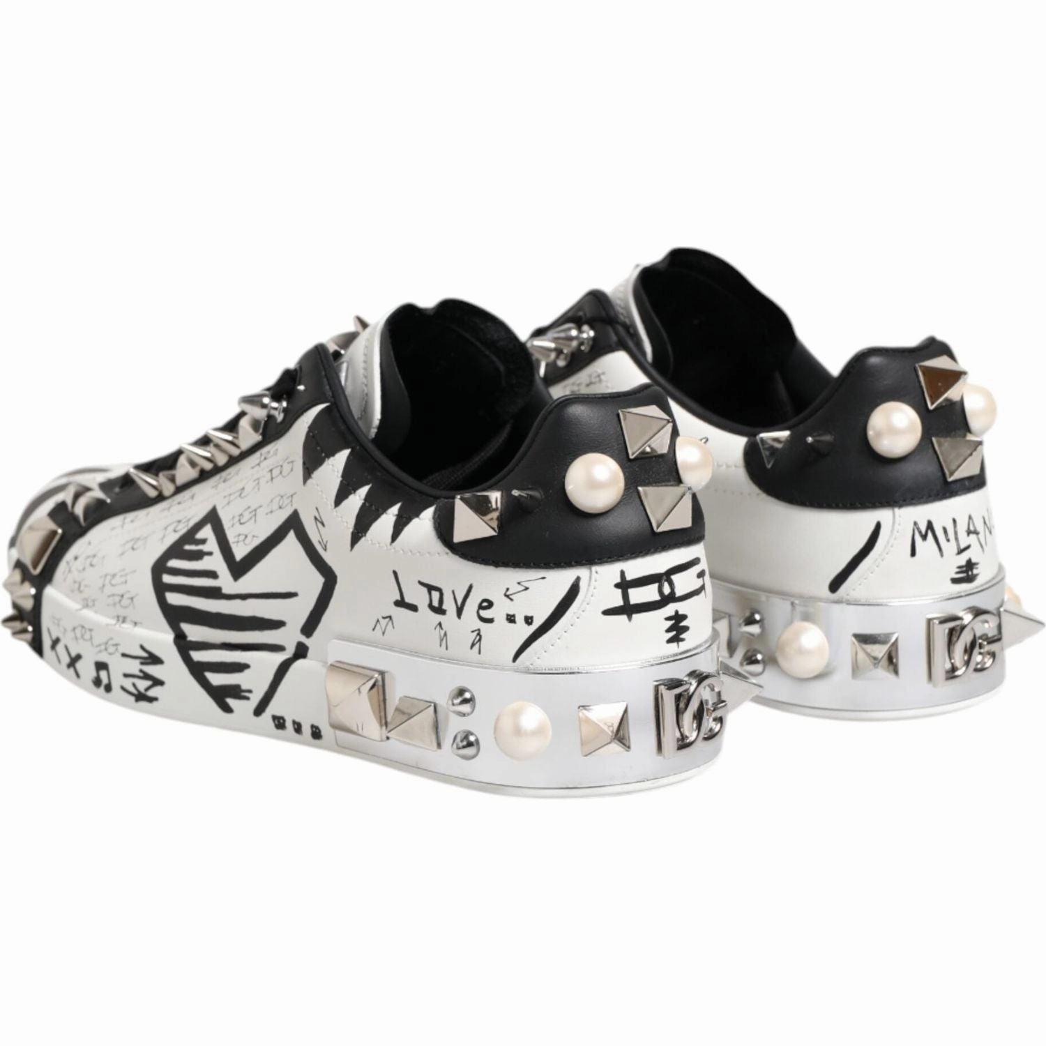 Dolce & Gabbana Black White Studded Low Top Sneakers Shoes Air Force Sneakers