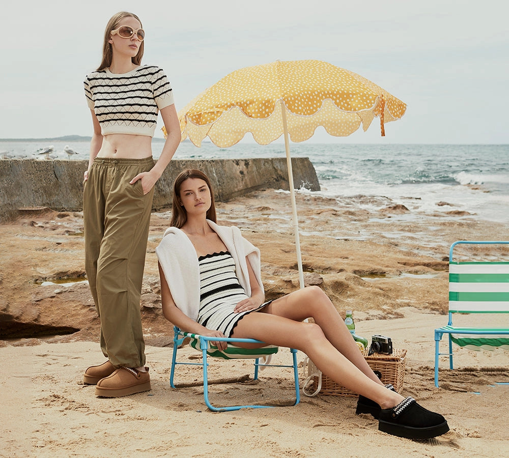 EVERAU UGG Slippers Sheepskin Wool Slingback Kintted Platform Maeve Sleeping Slippers