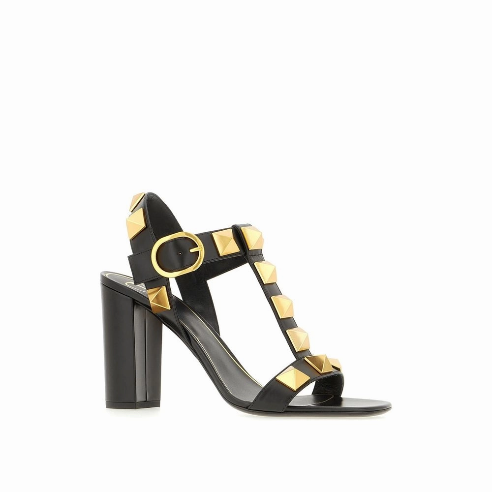 Valentino Garavani Black Calfskin Stiletto Heel Sandals Dress Mule Sandals