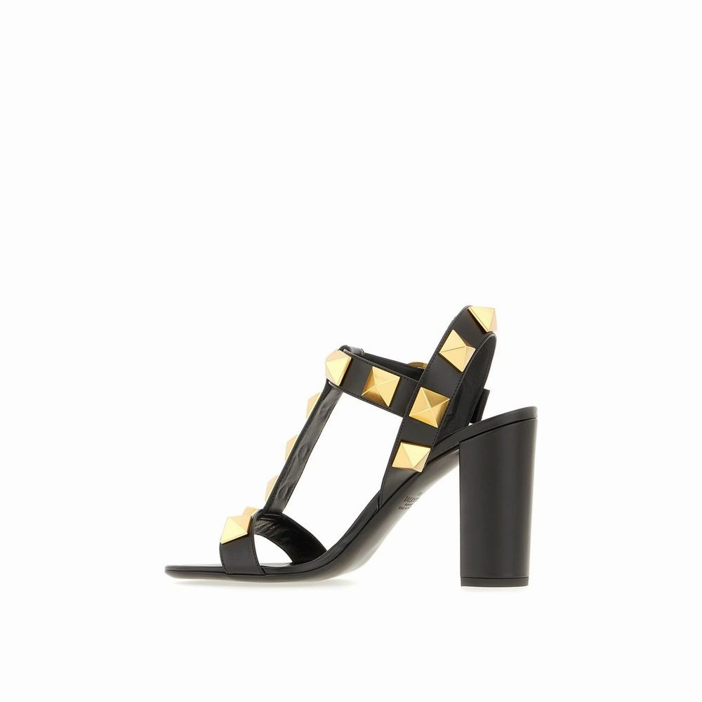 Valentino Garavani Black Calfskin Stiletto Heel Sandals Sandals Mesh