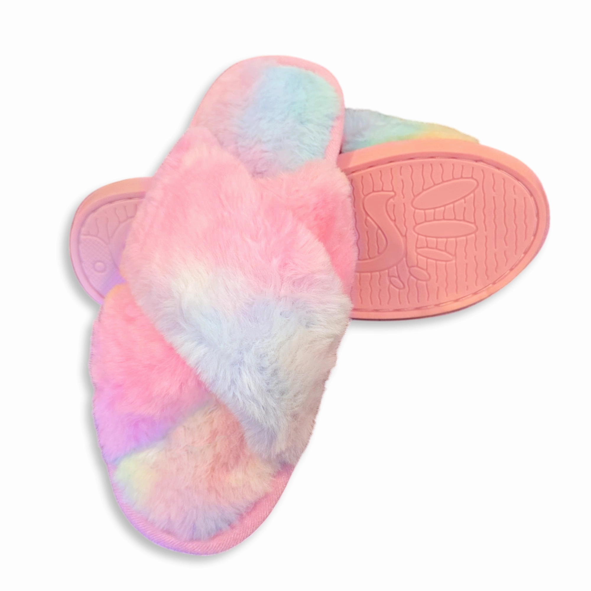 Open Toe Fuzzy Slippers Fadivo Women's Cozy X-Cross Faux Fur Nonslip Outsole Slippers