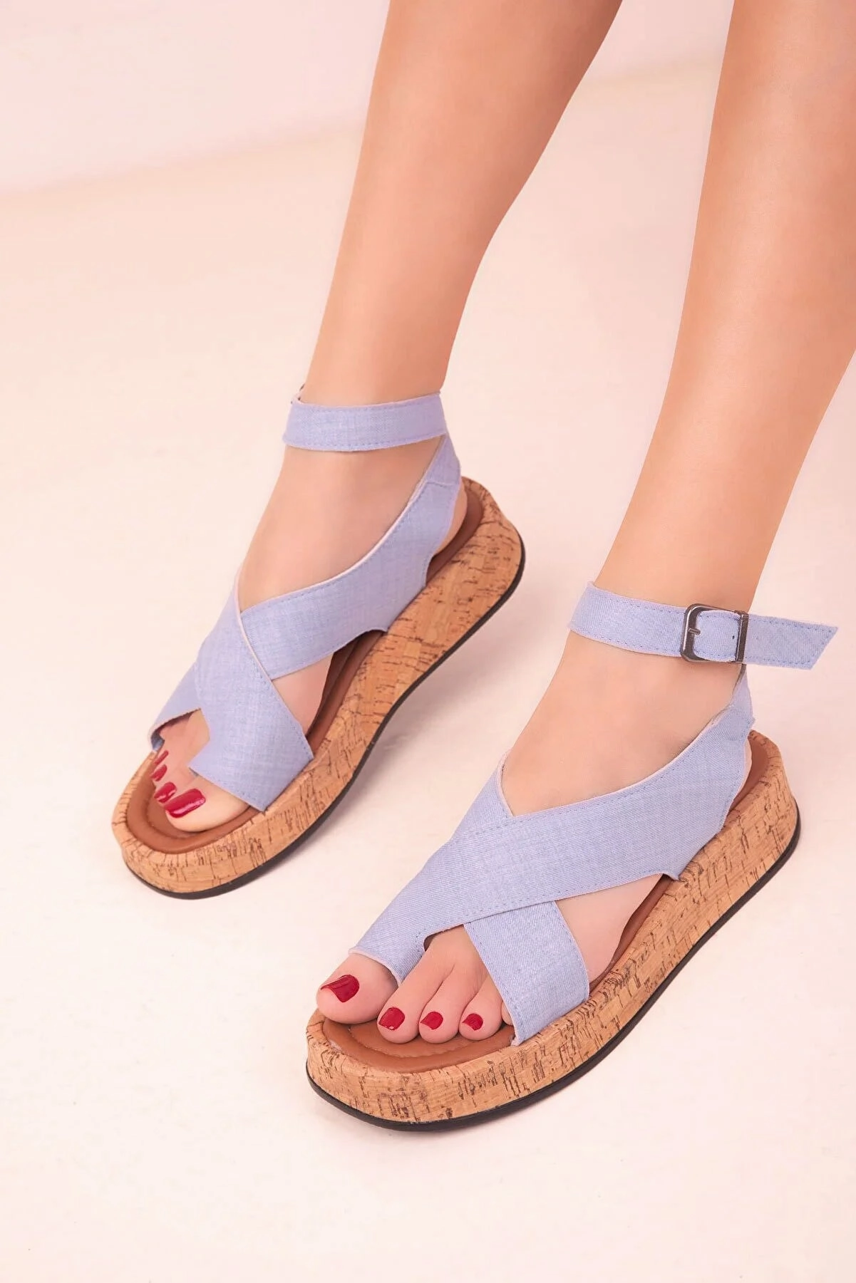 Flat Ankle Strap Sandals Soho Women's Blue Denim 18205 Sandals