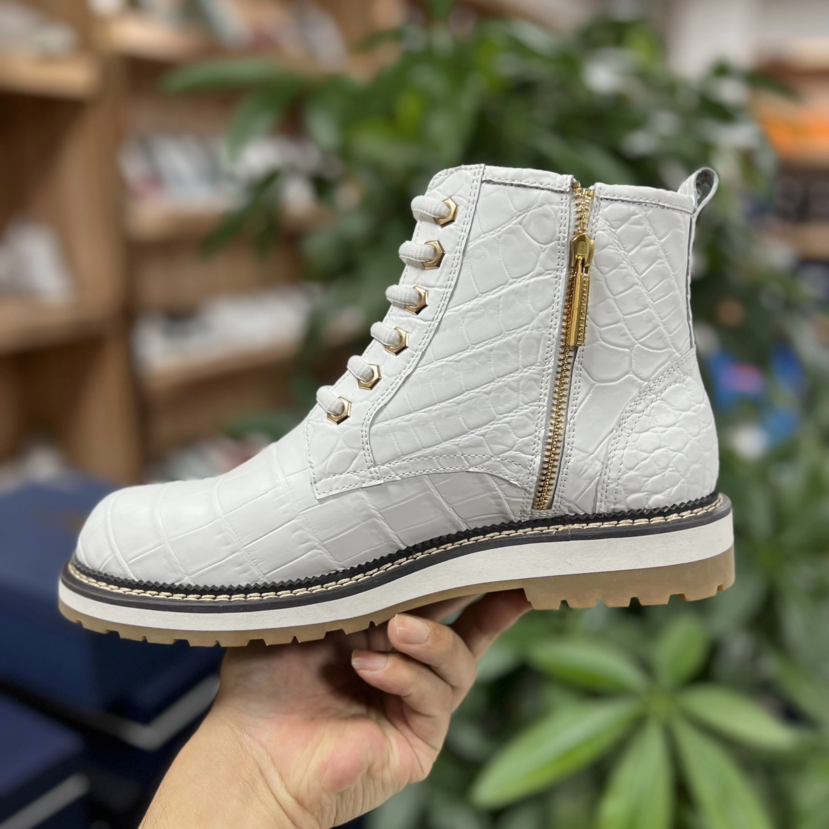 Men's White Crocodile Alligator Handcraft Boots Fashion shoes Alexander Wang Loafers