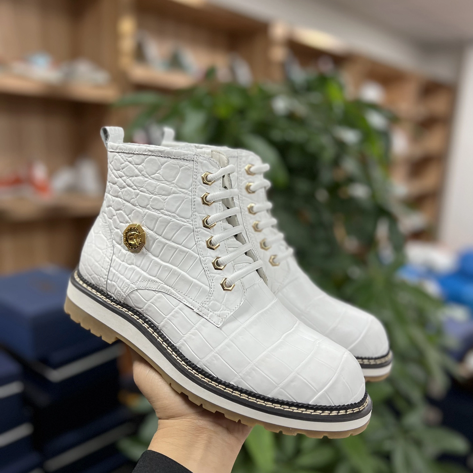 Men's White Crocodile Alligator Handcraft Boots Fashion shoes Comfortable Leather Loafers