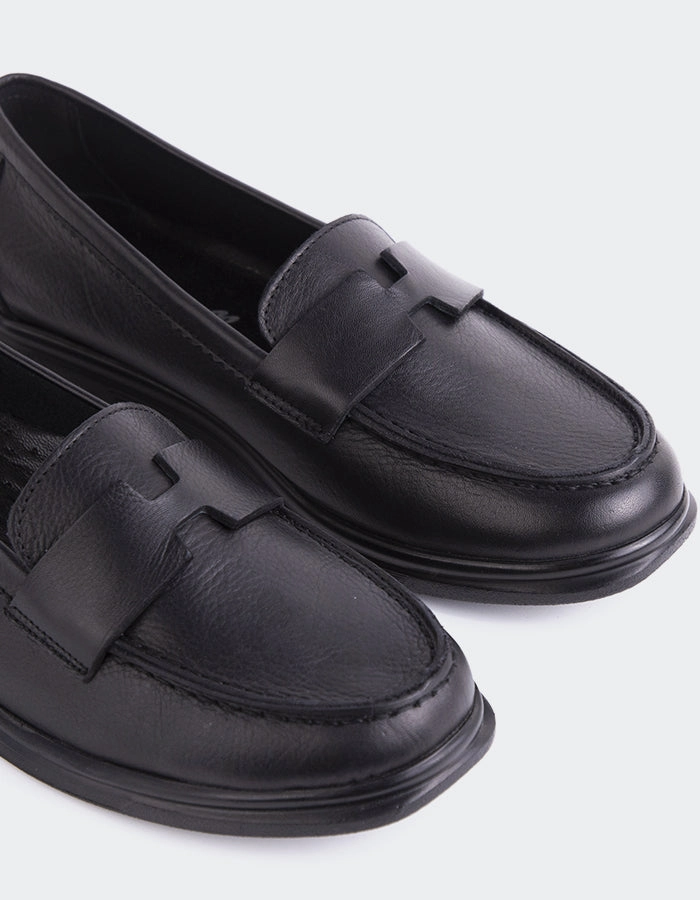 Yasmin Black Leather Dr Scholl Loafers