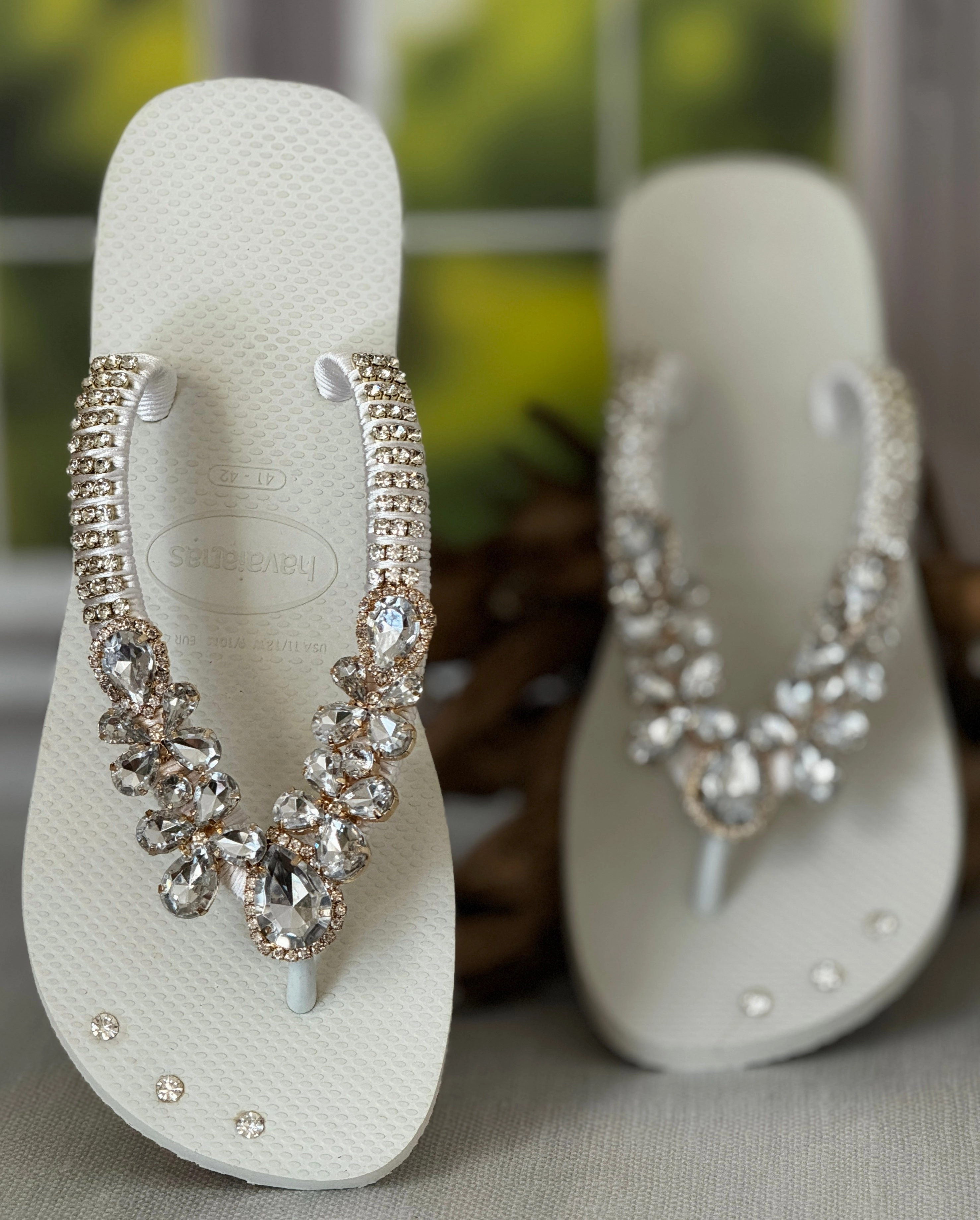 Frye Flip Flops Sparkling Crystal Wedding Flip Flop Handmade White Sandal Elegant Rhinestone Accent Sole Detail Glam Look Lightweight Custom Summer Resort Shoe