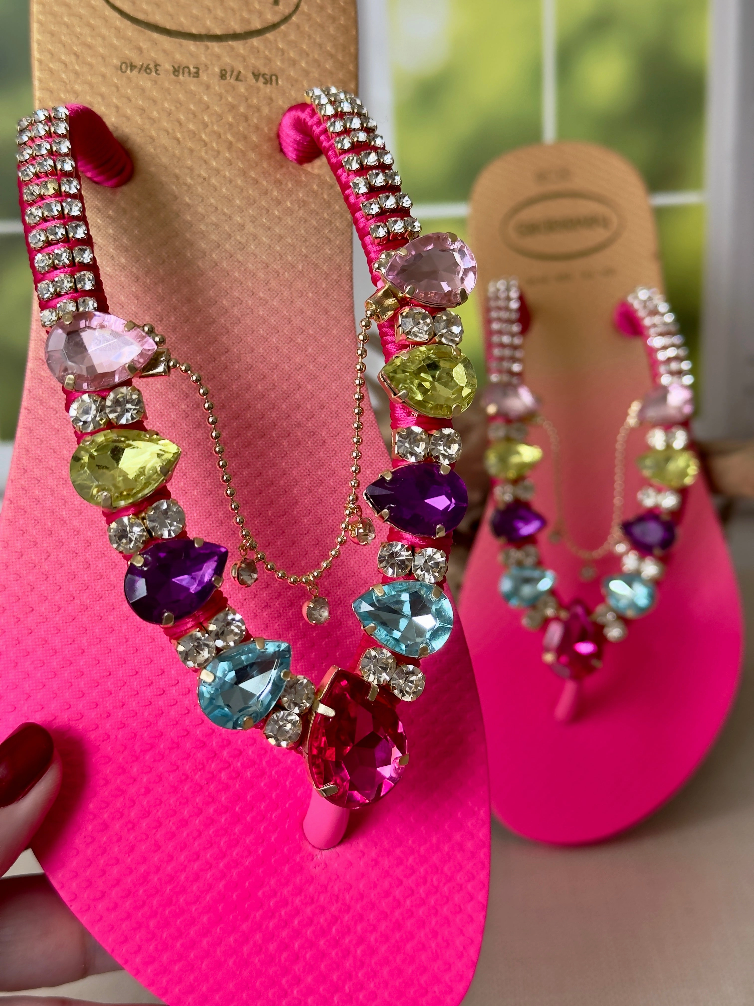 Flip Flops With Pearls Sparkly Bachelorette Gift Crystal Sandal Handmade Pink Sole