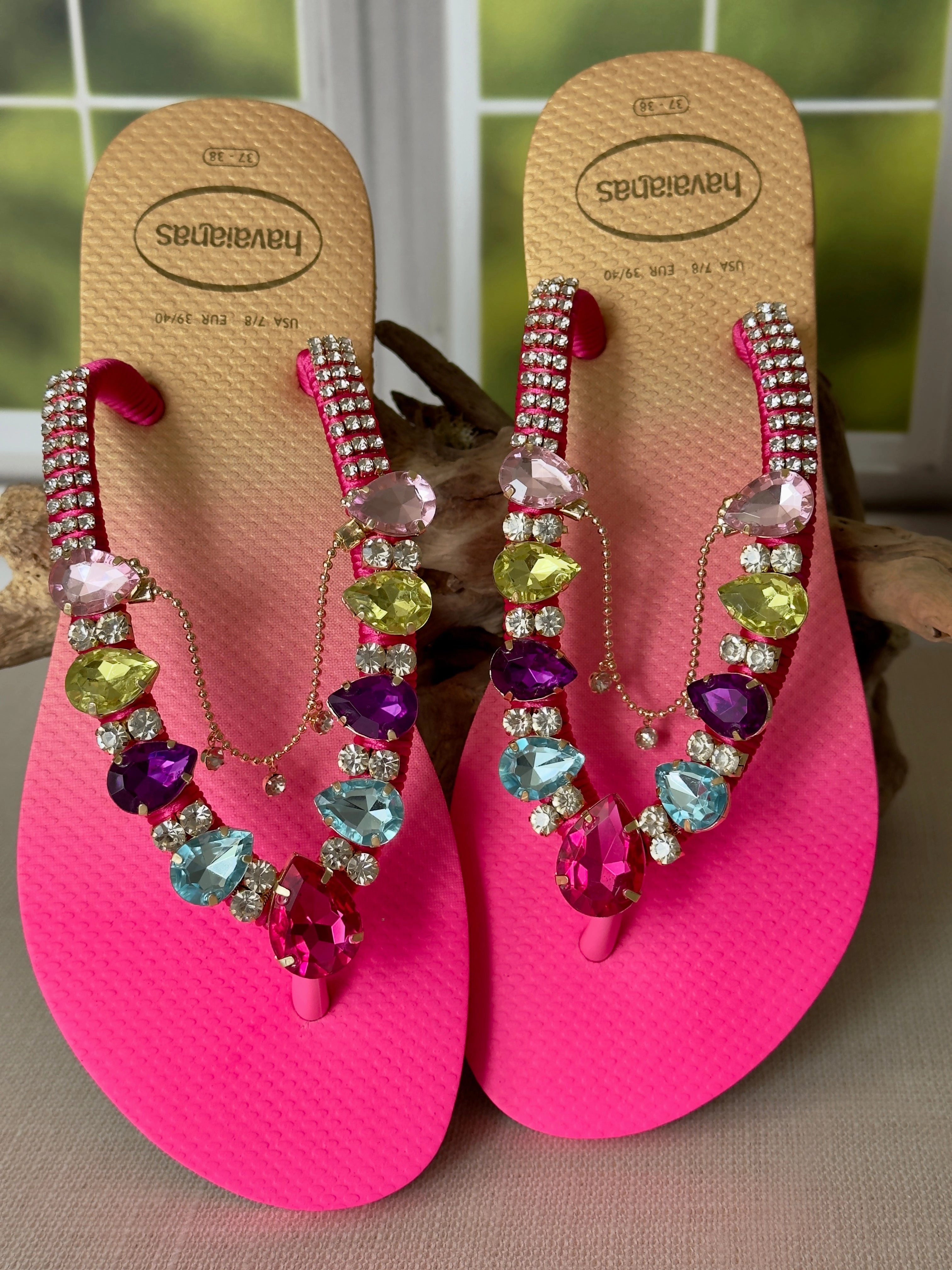 Proper Fit For Flip Flops Sparkly Bachelorette Gift Crystal Sandal Handmade Pink Sole