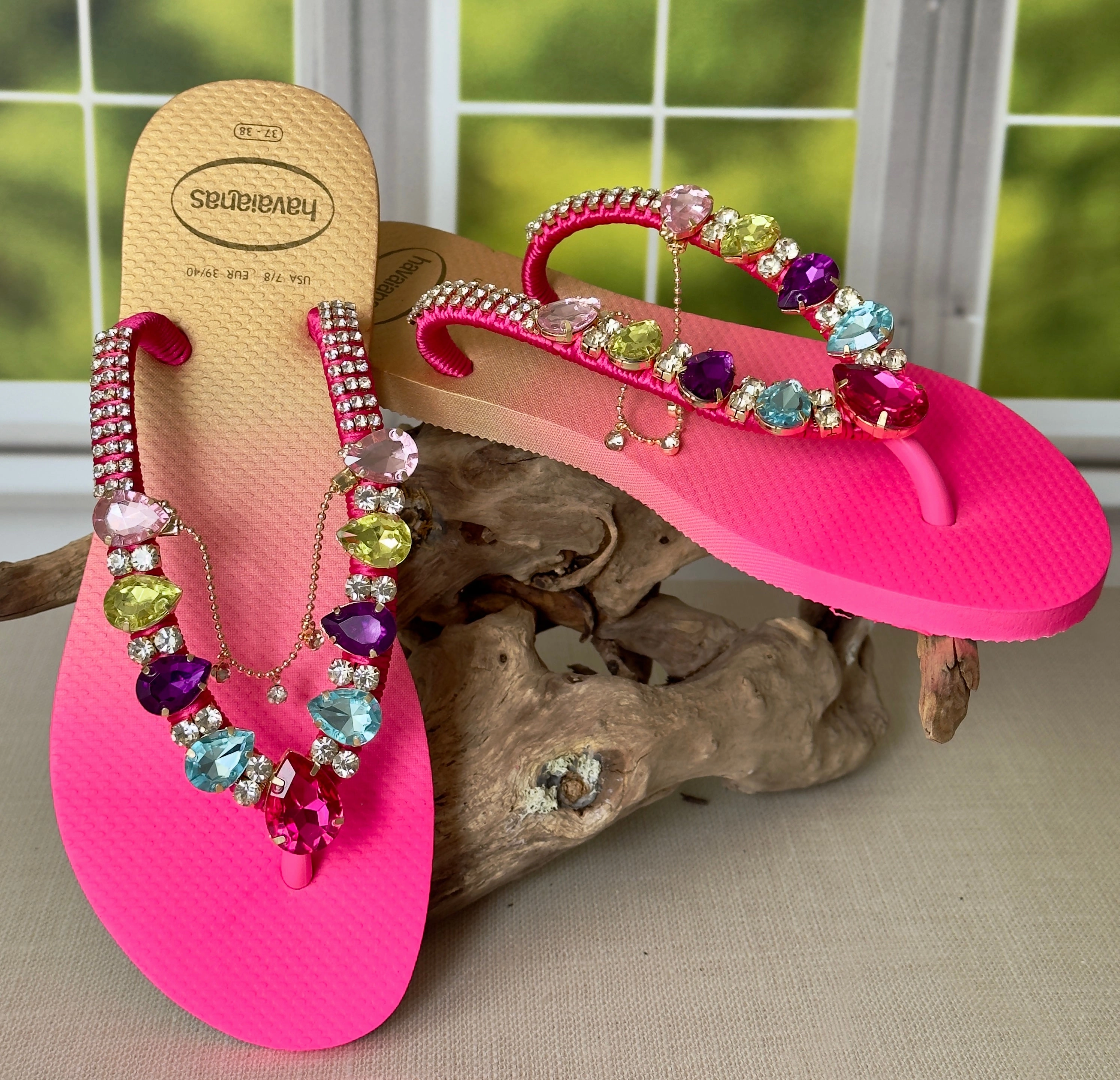 Sparkly Bachelorette Gift Crystal Sandal Handmade Pink Sole Cheap Comfortable Flip Flops
