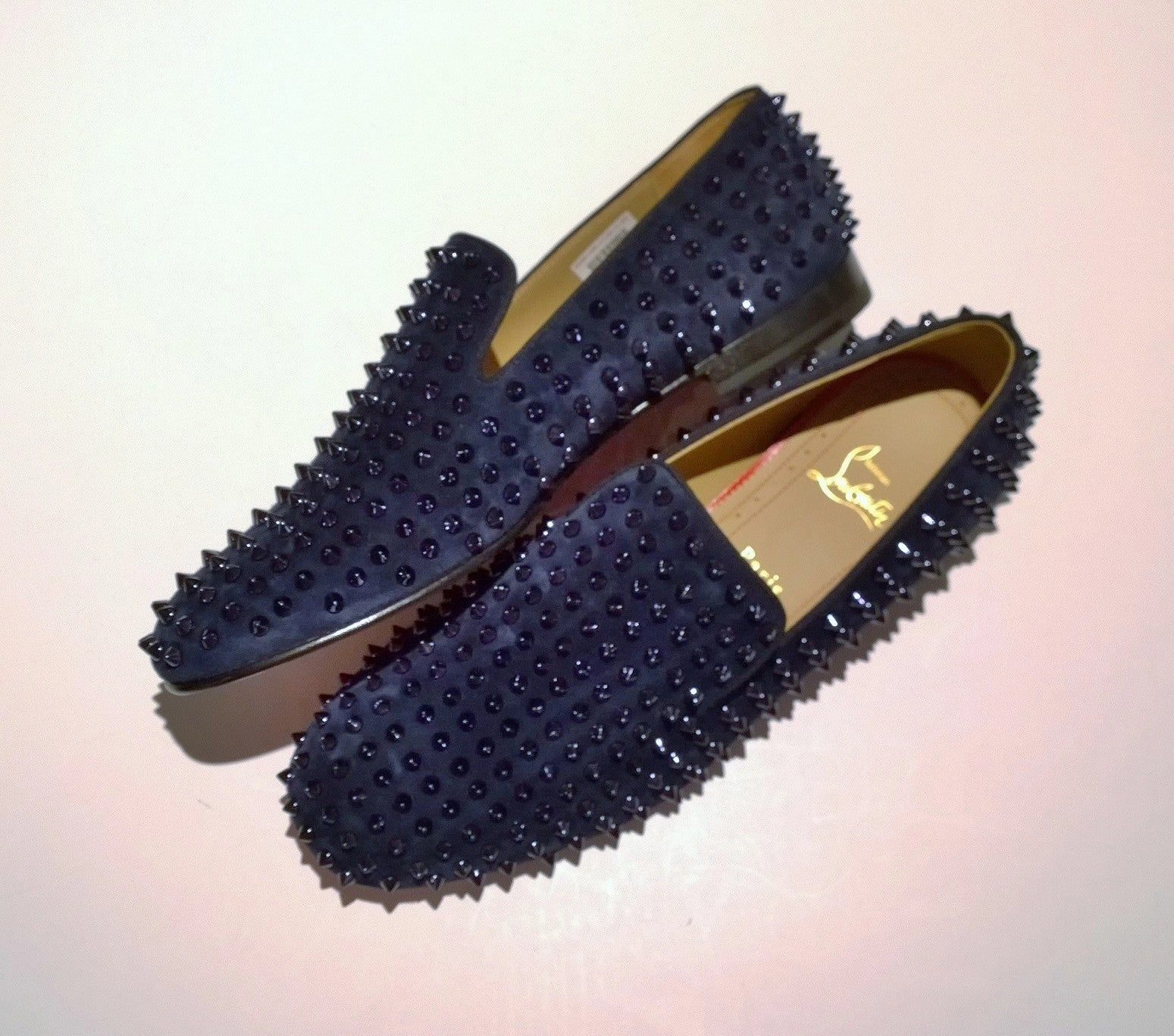 Christian Louboutin Rollerboy Spikes Dark Blue Suede Loafers navy shoes Dandelion Nomasei Loafers