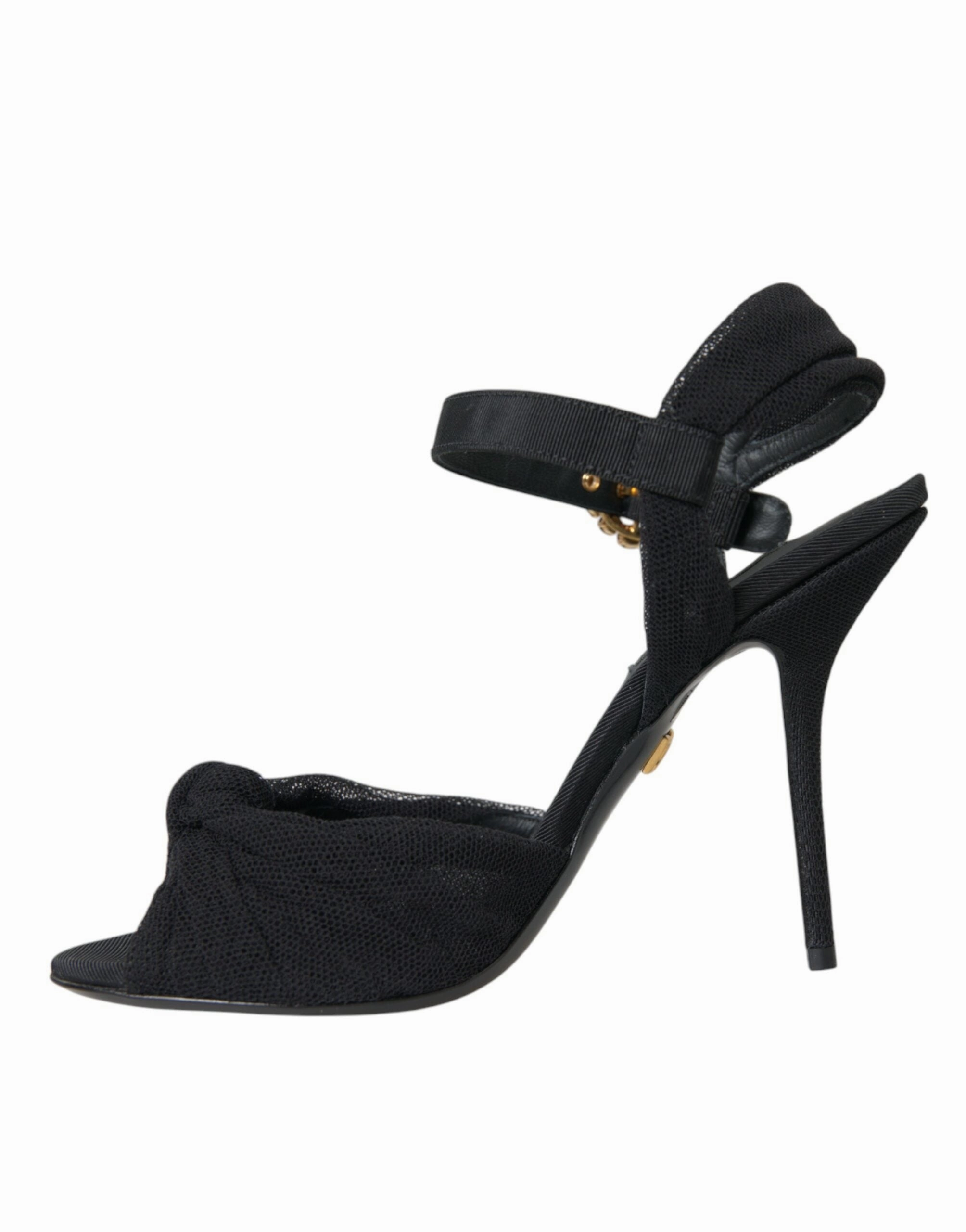 Black Suede Embellished Heels Sandals Shoes Wrap Up Sandals