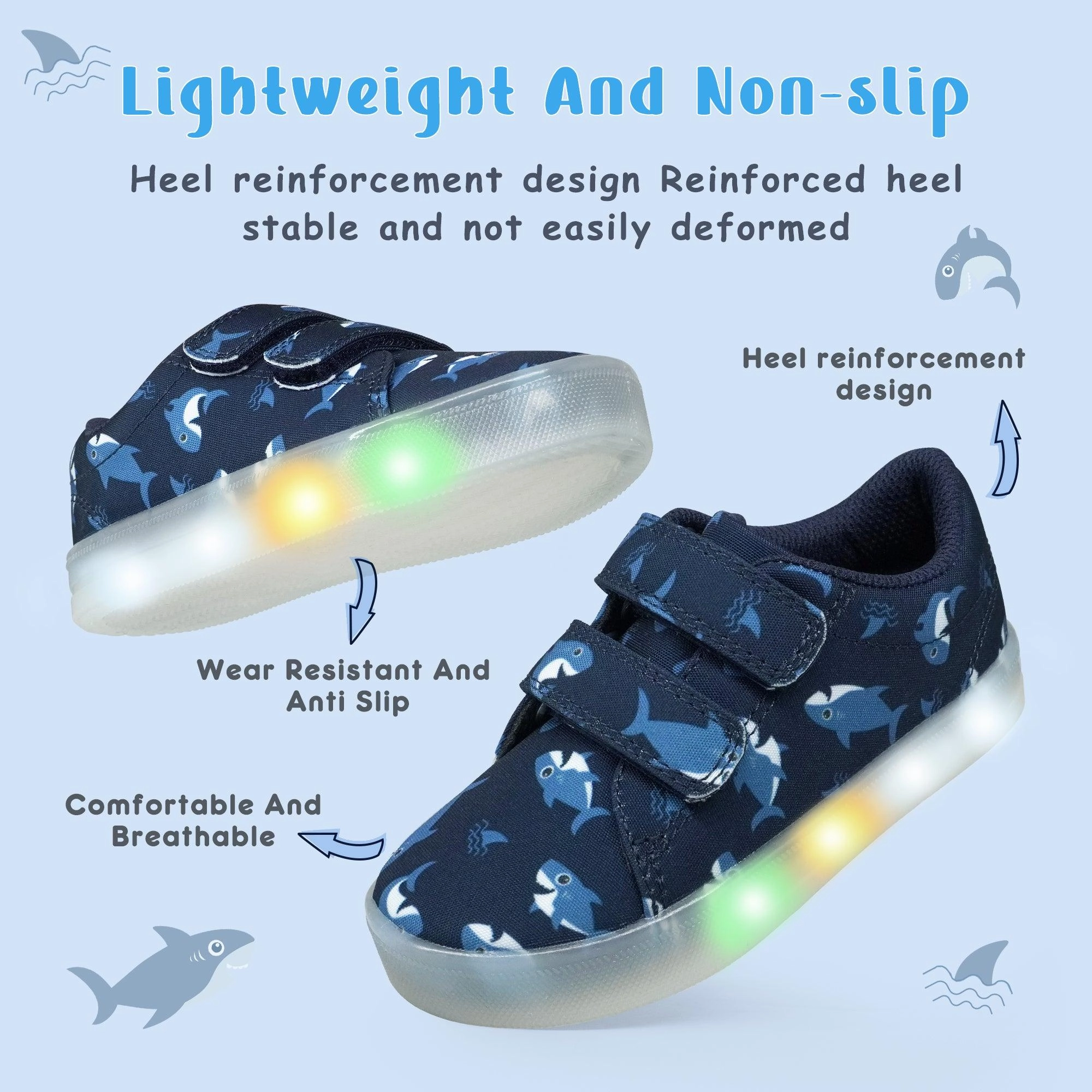 YESKIS Boys Luminous Shoes Vivaki LED Canvas Velcro Cartoon Casual Sports Shoes Navy Blue Casual Shoes 2023