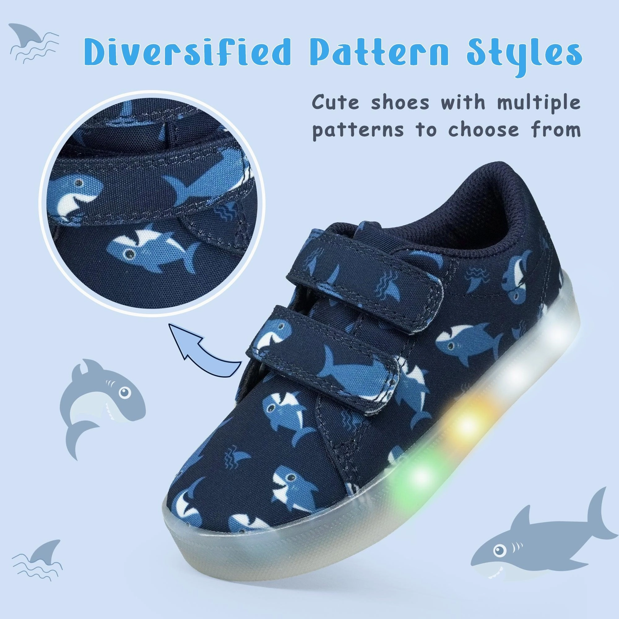 Popular Casual Dress Shoes YESKIS Boys Luminous Shoes Vivaki LED Canvas Velcro Cartoon Casual Sports Shoes Navy Blue