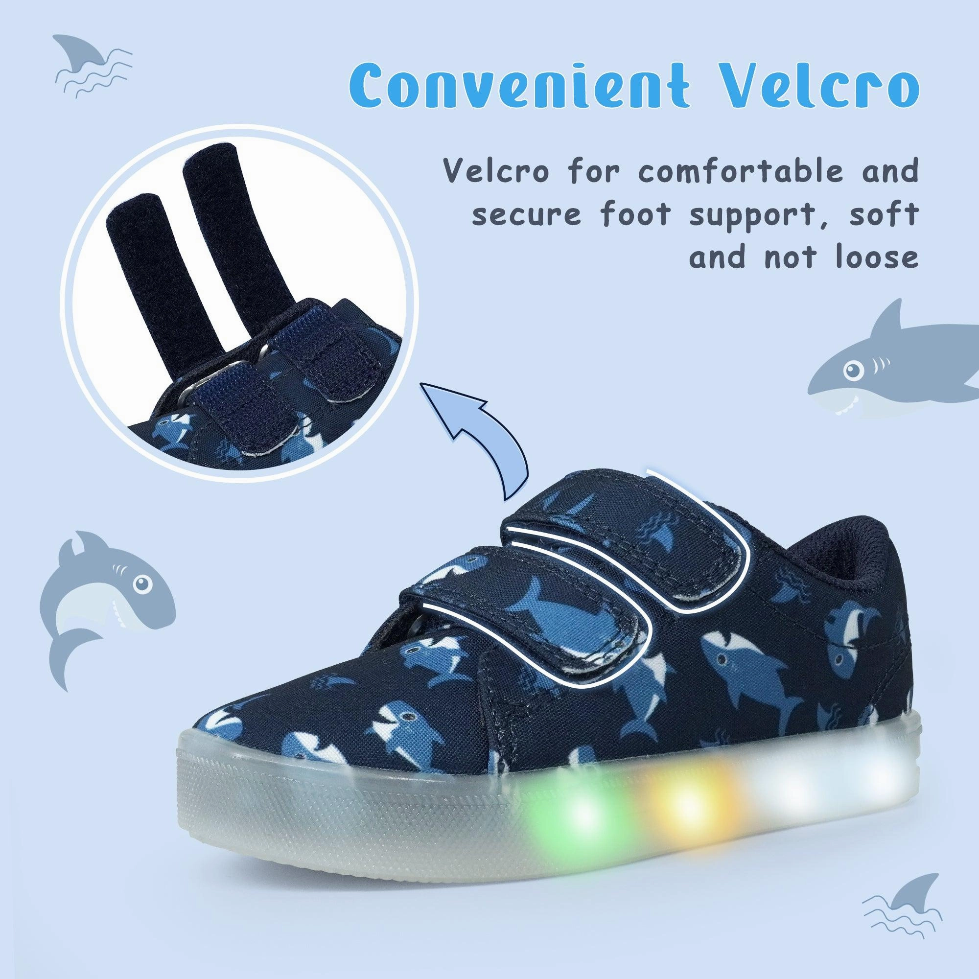 Best Shoes For Gym And Casual Wear YESKIS Boys Luminous Shoes Vivaki LED Canvas Velcro Cartoon Casual Sports Shoes Navy Blue