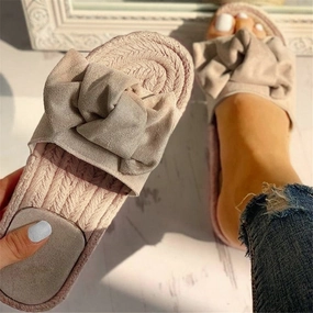 Flat Wide Toe Box Shoes Puimentiua Women Slippers Bow Summer Sandals Indoor Outdoor Linen -flops Beach Women Shoes Female Flat Sandals Drop shipping