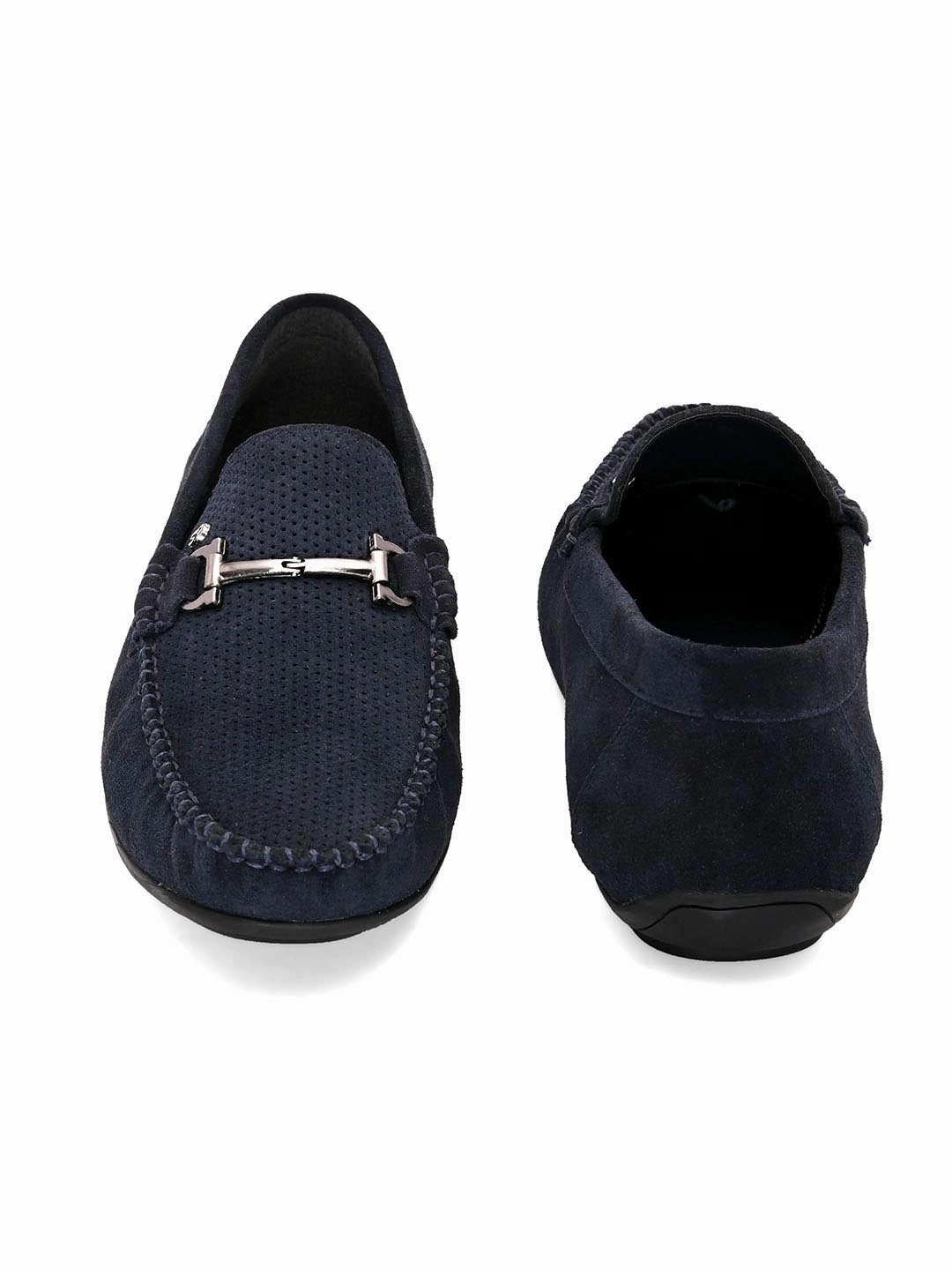Platform Heel Loafers Stitch Navy Loafers
