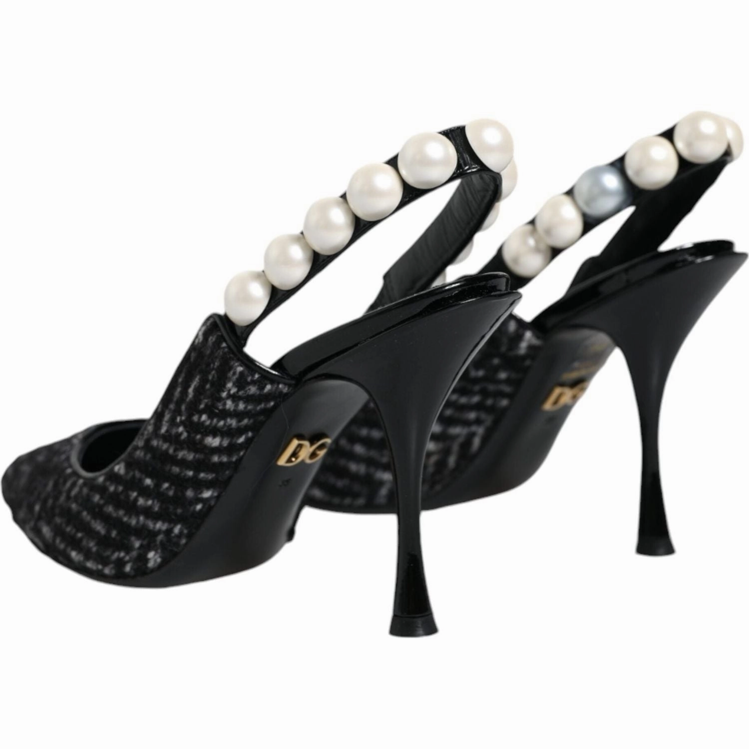 Dolce & Gabbana White Black Chevron Faux Pearl Slingback Shoes Ladies Sandals Sale