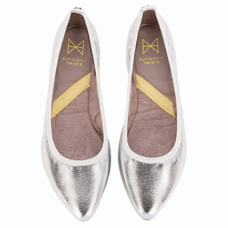 Flat Shoes For Walking JANEY Ballet Flat Shoes - Silver Tumble Nappa