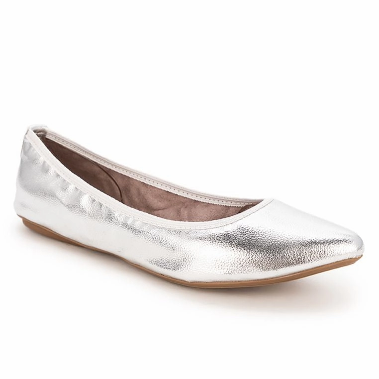 JANEY Ballet Flat Shoes - Silver Tumble Nappa Flat Shoe Laces