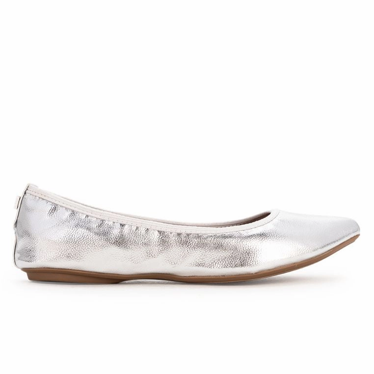 Flat Sole Shoes For Lifting JANEY Ballet Flat Shoes - Silver Tumble Nappa