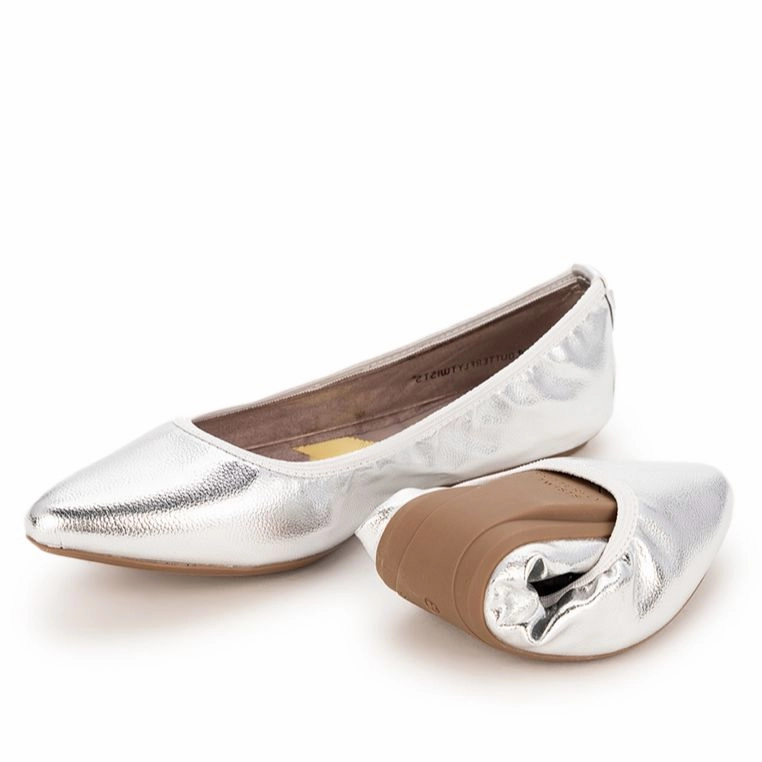 Flat Close Shoes JANEY Ballet Flat Shoes - Silver Tumble Nappa