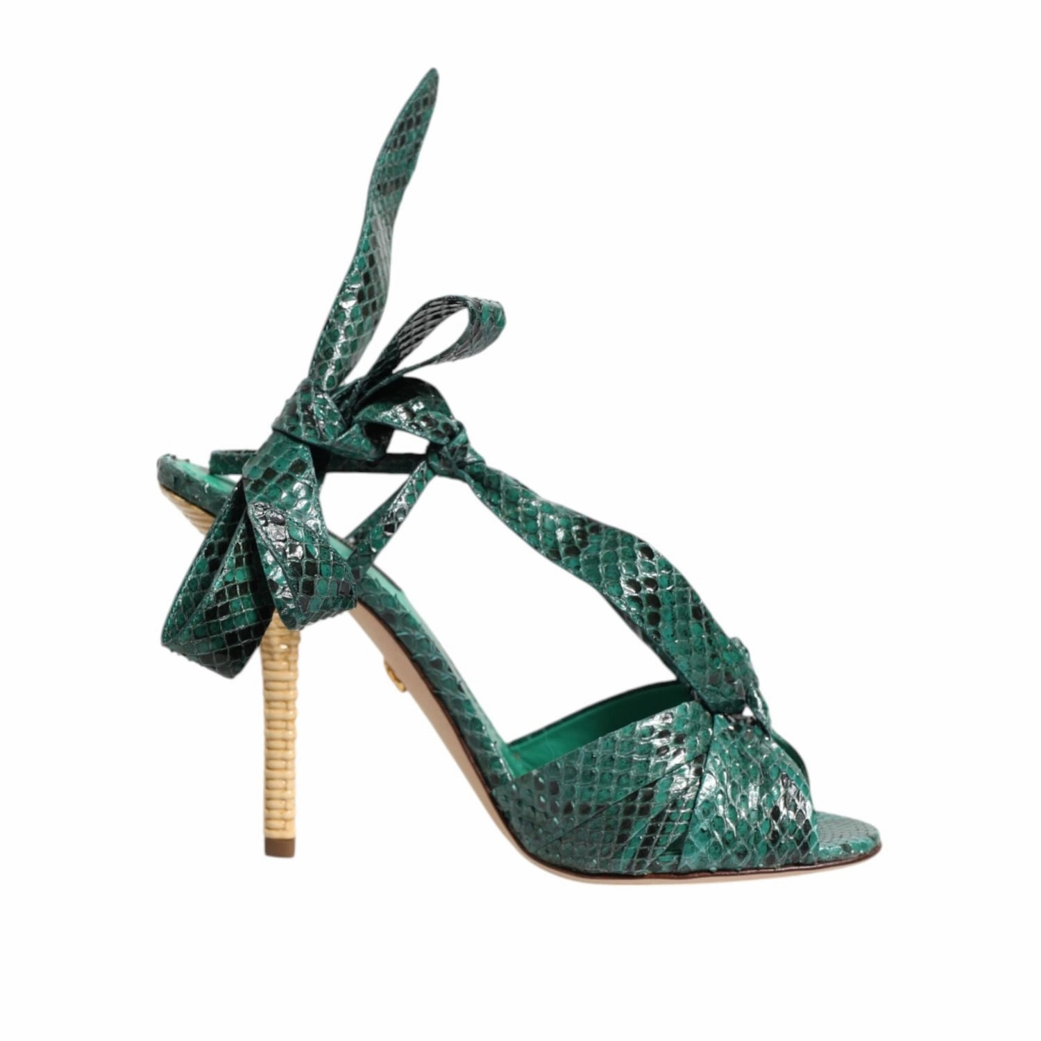Woven Heeled Sandals Dolce & Gabbana Green Python Leather Heels Sandals Shoes