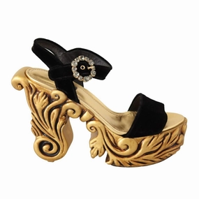 Dolce & Gabbana Black Gold Baroque Velvet Heels Crystal Shoes Amazon Summer Sandals