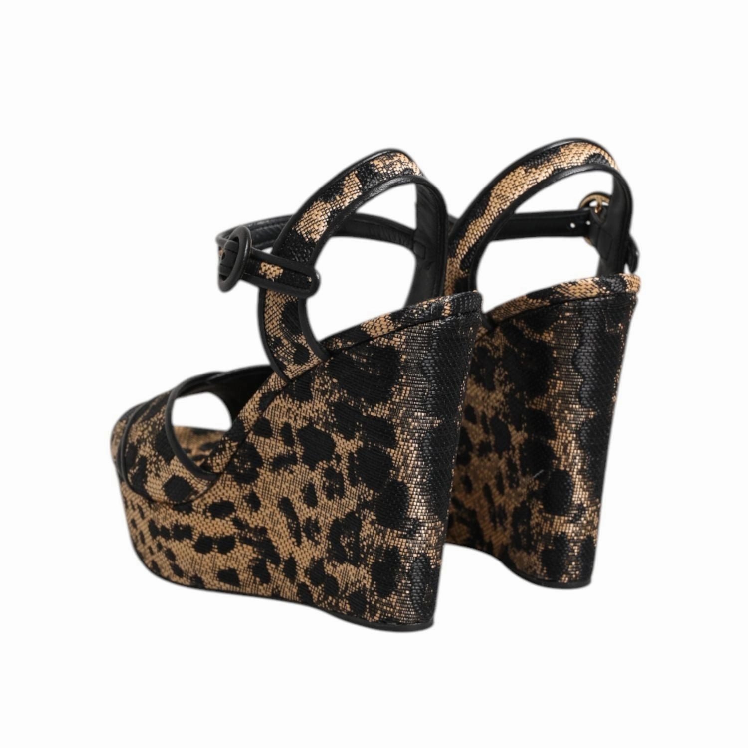 Dolce & Gabbana Brown Leopard Wedges Ankle Strap Sandals Shoes Summer Flat Sandals
