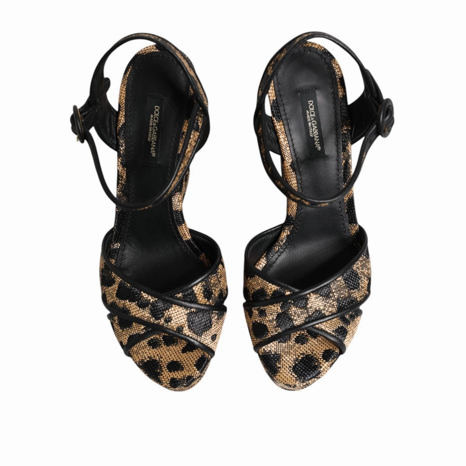 Heeled Sandals Slip On Dolce & Gabbana Brown Leopard Wedges Ankle Strap Sandals Shoes