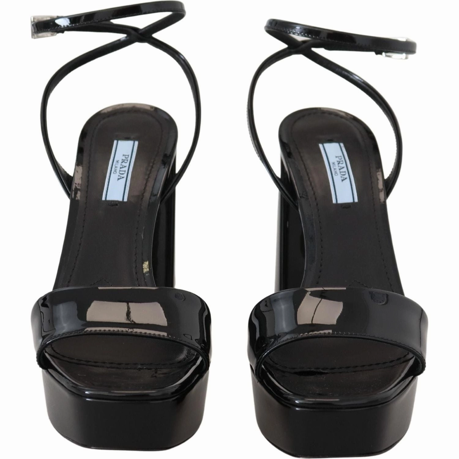 Prada Black Patent Sandals Ankle Strap Heels Leather Bzee Sandals