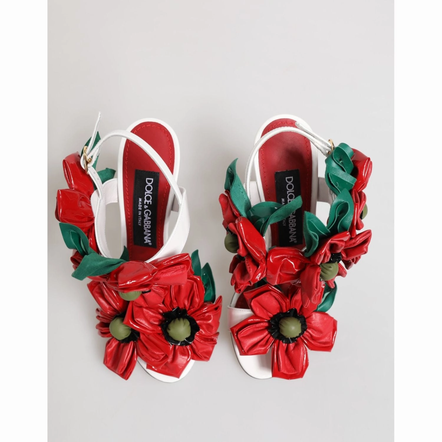 Egyptian Sandals Dolce & Gabbana White Red Floral Detailing Sandals Shoes