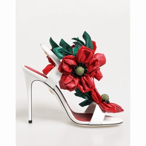 Dolce & Gabbana White Red Floral Detailing Sandals Shoes Sole Of Sandals
