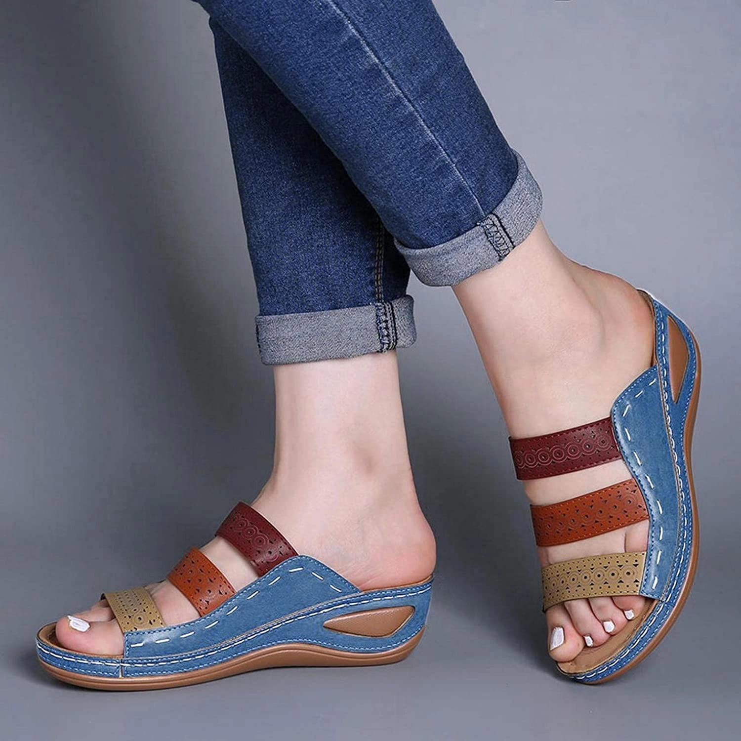 Whisper Sandals Summer Women Color Matching Hollow PU Roman Sandals