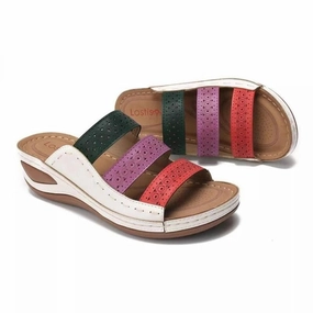 Saltwater Sandals Summer Women Color Matching Hollow PU Roman Sandals