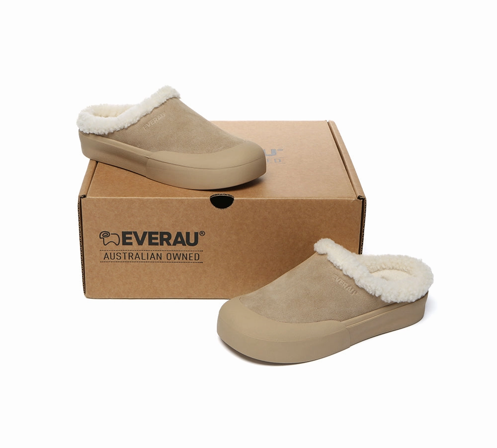 EVERAU UGG Slippers Sheepskin Wool Scuff Staney Crochet Soles For Slippers